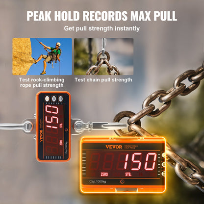 Digital Crane Scale, 2200 lbs/1000 kg, Industrial Heavy Duty Hanging Scale with Remote Control, Cast Aluminum Case & LED Screen, High Precision for Construction, Factory, Farm, Hunting (Orange) - Image 4