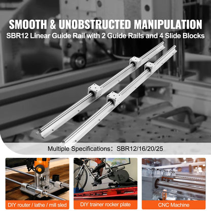 Linear Guide Rail Set, SBR12 1000mm, 2 PCS 39.4 in/1000 mm SBR12 Guide Rails and 4 PCS SBR12UU Slide Blocks, Linear Rails and Bearings Kit for Automated Machines DIY Project CNC Router Machines - Image 2