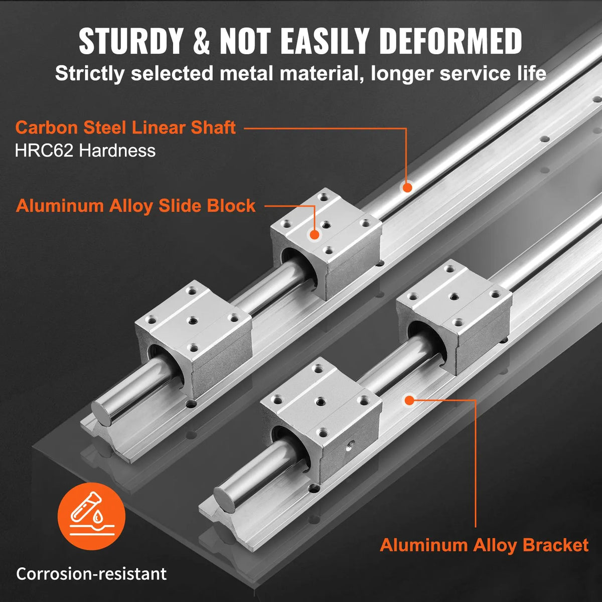 Linear Guide Rail Set, SBR12 1000mm, 2 PCS 39.4 in/1000 mm SBR12 Guide Rails and 4 PCS SBR12UU Slide Blocks, Linear Rails and Bearings Kit for Automated Machines DIY Project CNC Router Machines - Image 3