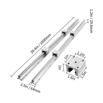 Linear Guide Rail Set, SBR12 1000mm, 2 PCS 39.4 in/1000 mm SBR12 Guide Rails and 4 PCS SBR12UU Slide Blocks, Linear Rails and Bearings Kit for Automated Machines DIY Project CNC Router Machines - Image 8