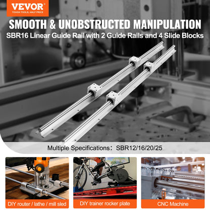 Linear Guide Rail Set, SBR16 2000mm, 2 PCS 78.7 in/2000 mm SBR16 Guide Rails and 4 PCS SBR16UU Slide Blocks, Linear Rails and Bearings Kit for Automated Machines DIY Project CNC Router Machines - Image 2