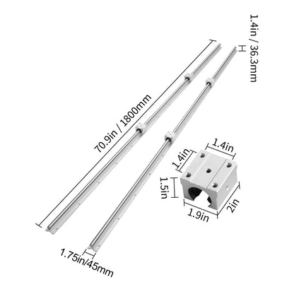 Linear Guide Rail Set, SBR20 1800mm, 2 PCS 70.9 in/1800 mm SBR20 Guide Rails and 4 PCS SBR20UU Slide Blocks, Linear Rails and Bearings Kit for Automated Machines DIY Project CNC Router Machines - Image 8