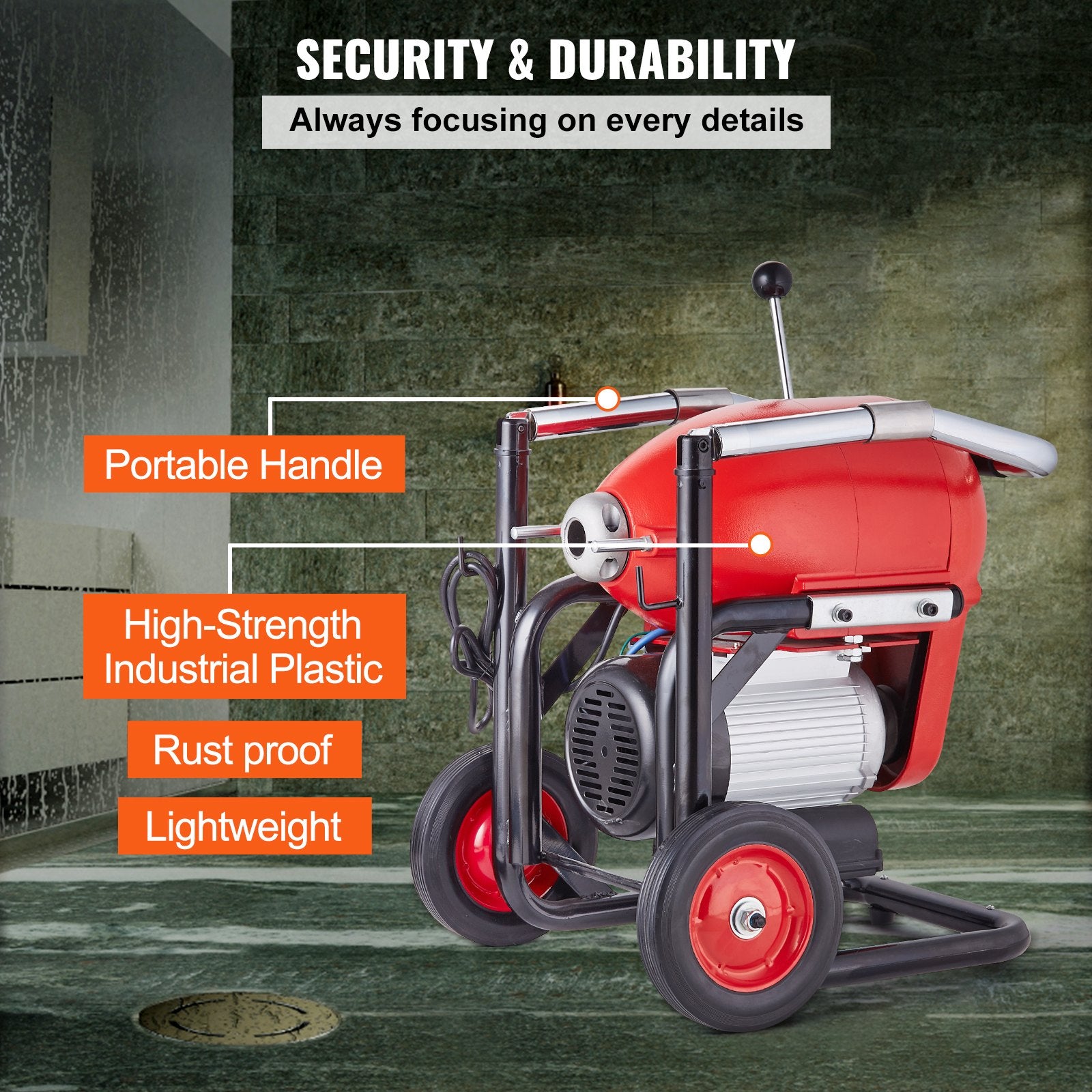 Drain Cleaner Machine 120FT x 6/5" 1100W Sectional Snake Auger Manual Feed - Image 6