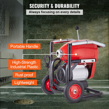 Drain Cleaner Machine 120FT x 6/5" 1100W Sectional Snake Auger Manual Feed - Image 6