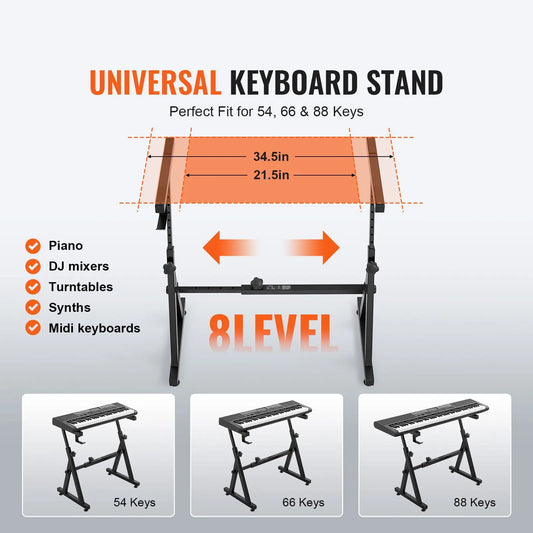 Piano Keyboard Stand and Bench Set, Z Style, Heavy-Duty Digital Piano Music Stand and Seat, 250 lbs Capacity with Adjustable Piano Bench Width Height Wheels, Fits for 54-88 Key Electric Pianos - Image 2