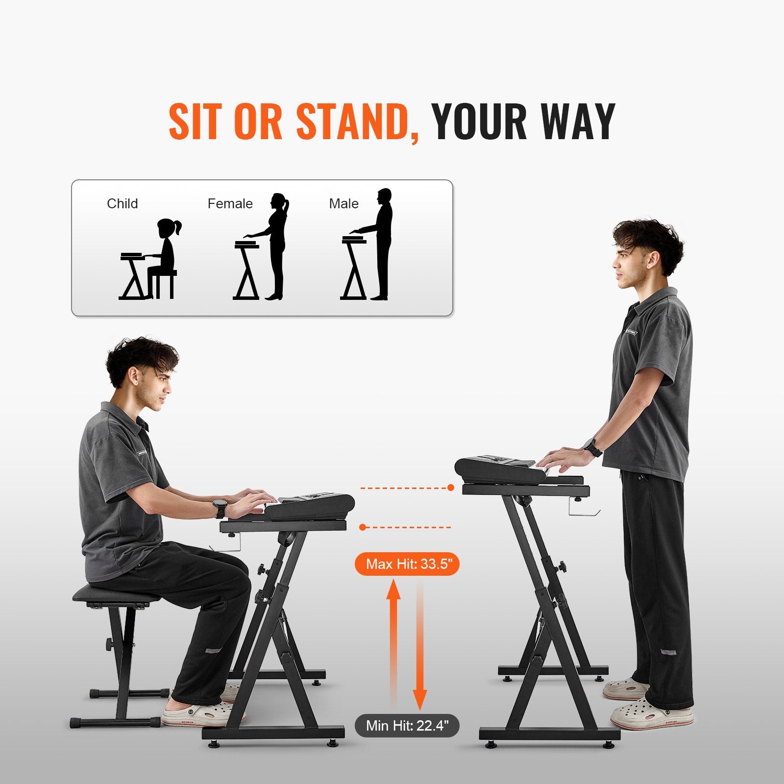 Piano Keyboard Stand and Bench Set, Z Style, Heavy-Duty Digital Piano Music Stand and Seat, 250 lbs Capacity with Adjustable Piano Bench Width Height Wheels, Fits for 54-88 Key Electric Pianos - Image 4
