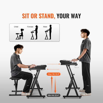 Piano Keyboard Stand and Bench Set, Z Style, Heavy-Duty Digital Piano Music Stand and Seat, 250 lbs Capacity with Adjustable Piano Bench Width Height Wheels, Fits for 54-88 Key Electric Pianos - Image 4