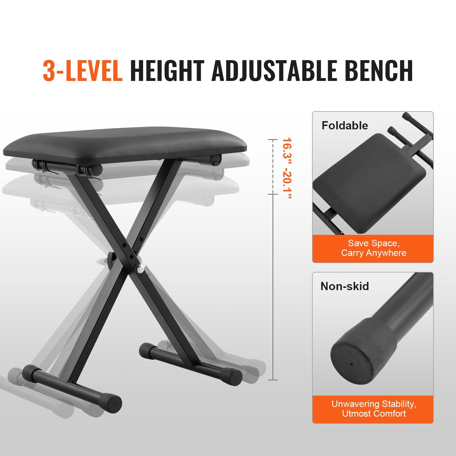 Piano Keyboard Stand and Bench Set, Z Style, Heavy-Duty Digital Piano Music Stand and Seat, 250 lbs Capacity with Adjustable Piano Bench Width Height Wheels, Fits for 54-88 Key Electric Pianos - Image 5