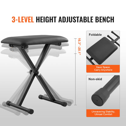 Piano Keyboard Stand and Bench Set, Z Style, Heavy-Duty Digital Piano Music Stand and Seat, 250 lbs Capacity with Adjustable Piano Bench Width Height Wheels, Fits for 54-88 Key Electric Pianos - Image 5