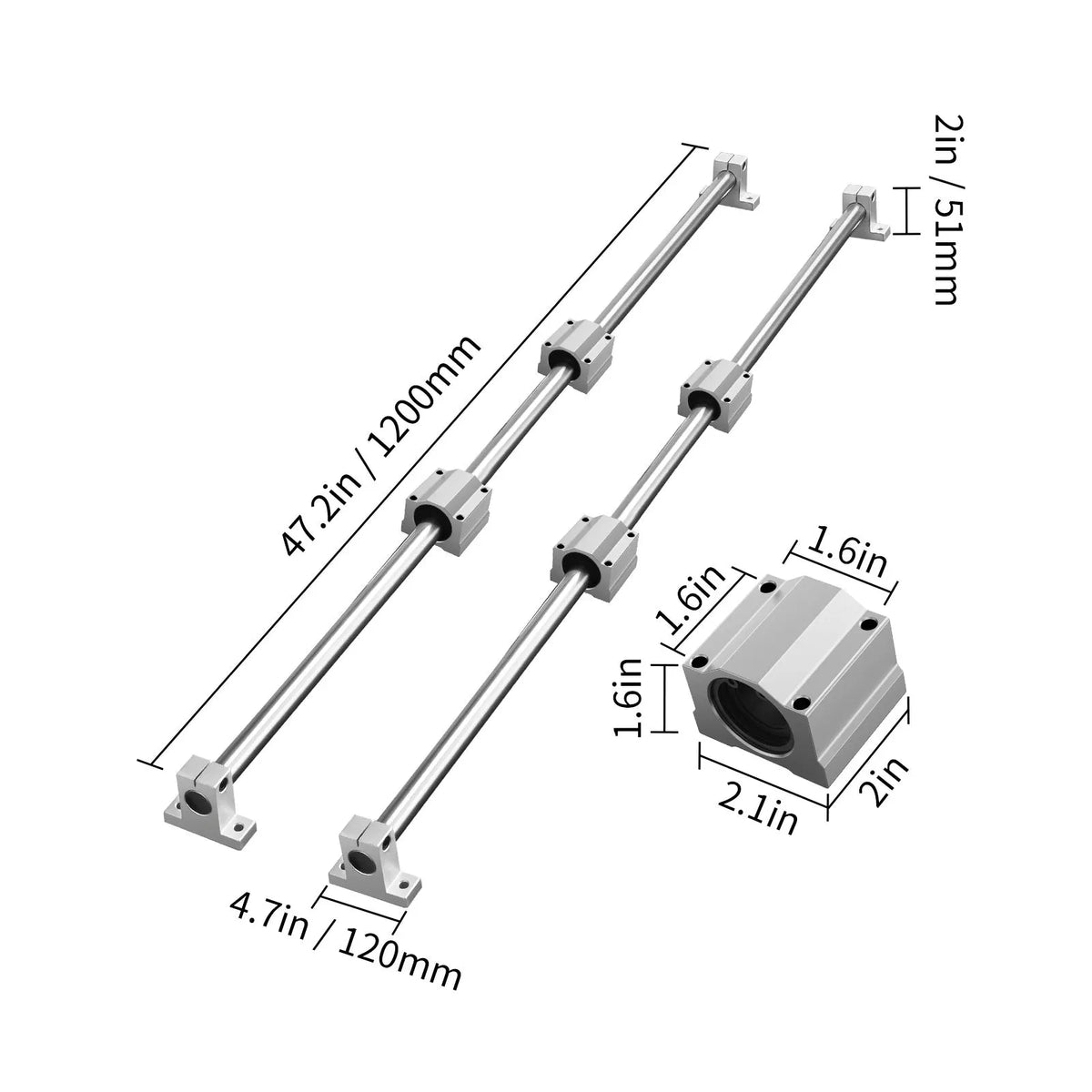 Linear Guide Rail Set, SFC20 1200mm, 2 PCS 47.2 in/1200 mm SFC20 Guide Rails 4 PCS SC20 Slide Blocks 4 PCS Rail Supports, Linear Rails and Bearings Kit for Automated Machines CNC DIY Project - Image 8