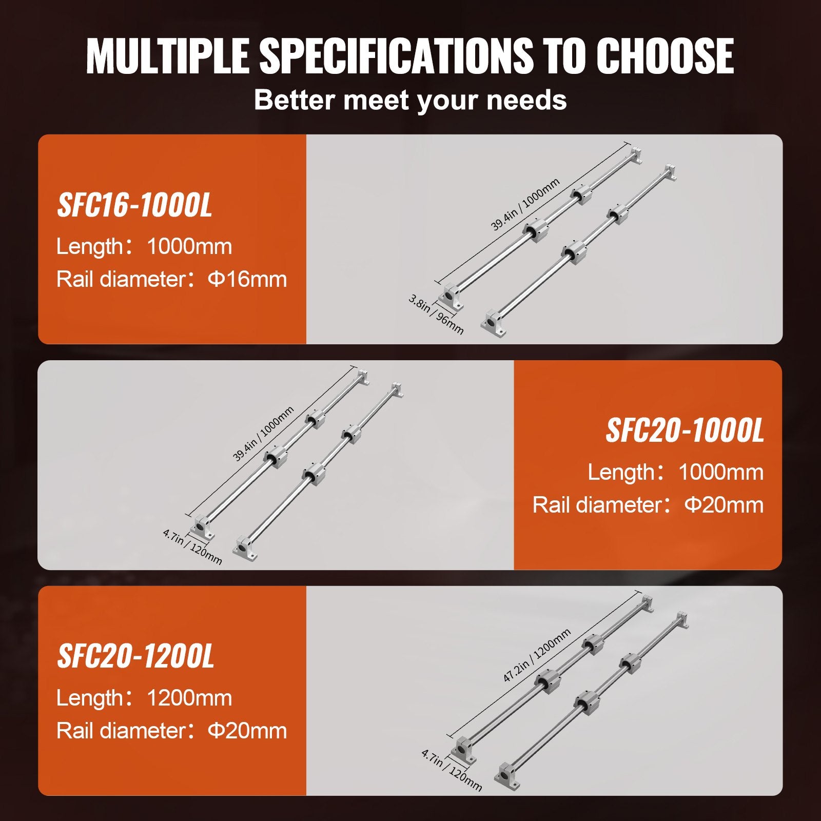 Linear Guide Rail Set, SFC20 1200mm, 2 PCS 47.2 in/1200 mm SFC20 Guide Rails 4 PCS SC20 Slide Blocks 4 PCS Rail Supports, Linear Rails and Bearings Kit for Automated Machines CNC DIY Project - Image 6