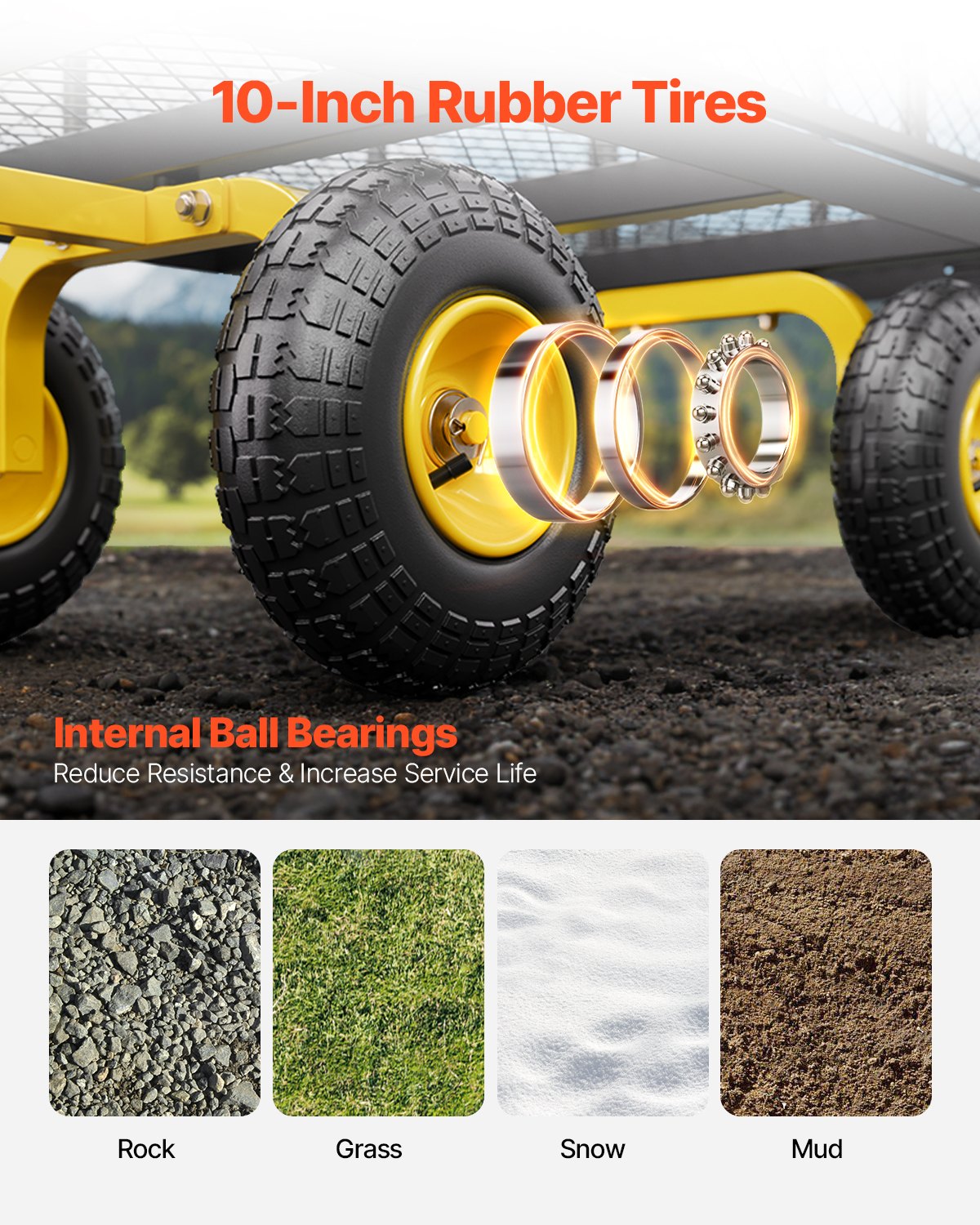 500 Lbs Steel Garden Cart, Heavy Duty Garden Wagon Cart Pullable on Wheels, Metal Yard Utility Wagon Carts with 10" All Terrain Tires, Mesh Removable Sides and 180°Rotating Handle - Image 5