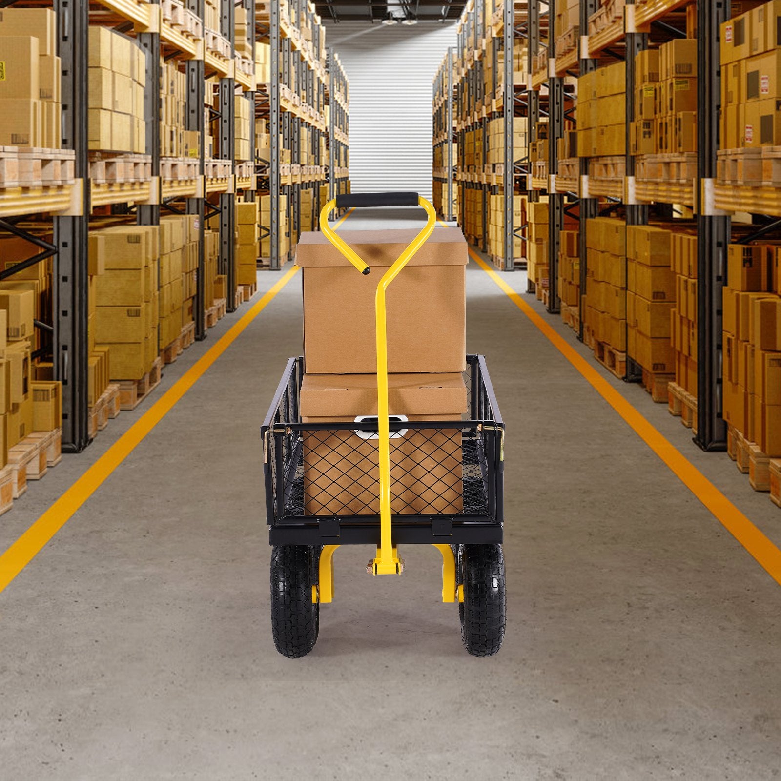500 Lbs Steel Garden Cart, Heavy Duty Garden Wagon Cart Pullable on Wheels, Metal Yard Utility Wagon Carts with 10" All Terrain Tires, Mesh Removable Sides and 180°Rotating Handle - Image 8