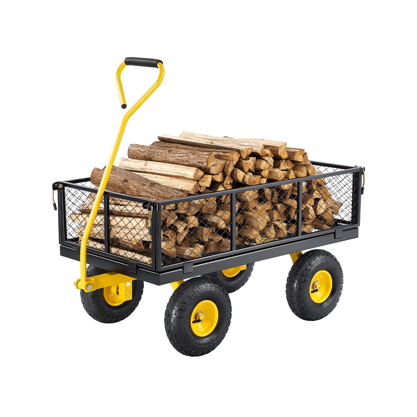 900 Lbs Heavy Duty Steel Garden Cart, Garden Wagon Cart on Wheels, Outdoor Metal Yard Utility Wagon Carts with 10" Tires and Mesh Removable Sides(Convert to Flatbed) and 180°Rotating Handle