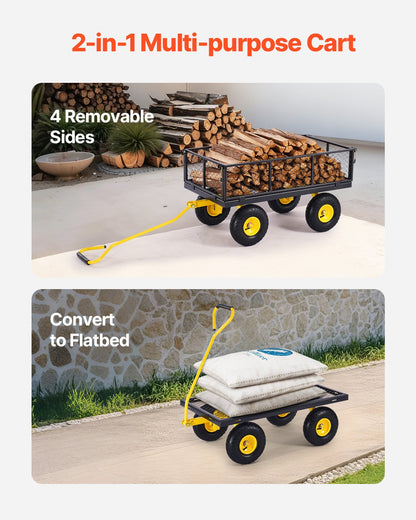 900 Lbs Heavy Duty Steel Garden Cart, Garden Wagon Cart on Wheels, Outdoor Metal Yard Utility Wagon Carts with 10" Tires and Mesh Removable Sides(Convert to Flatbed) and 180°Rotating Handle - Image 3
