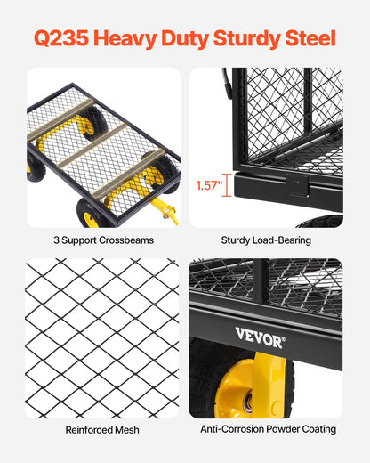 900 Lbs Heavy Duty Steel Garden Cart, Garden Wagon Cart on Wheels, Outdoor Metal Yard Utility Wagon Carts with 10" Tires and Mesh Removable Sides(Convert to Flatbed) and 180°Rotating Handle - Image 4