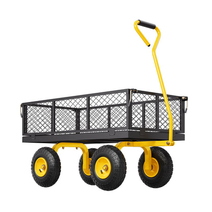 900 Lbs Heavy Duty Steel Garden Cart, Garden Wagon Cart on Wheels, Outdoor Metal Yard Utility Wagon Carts with 10" Tires and Mesh Removable Sides(Convert to Flatbed) and 180°Rotating Handle - Image 9
