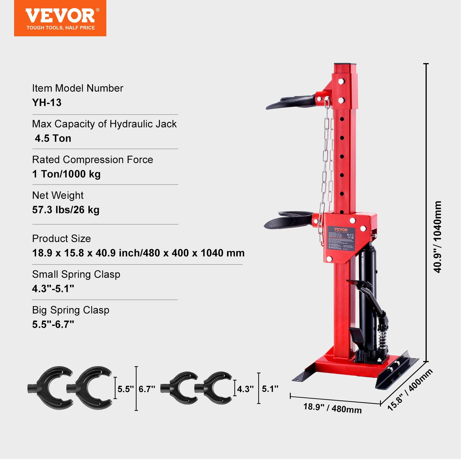Strut Spring Compressor, 4.5 Ton/9920 LBS Hydraulic Jack Capacity, 1 Ton Rated Compression Force, Auto Strut Coil Spring Compressor Tool, Hydraulic Spring Compressor for Strut Spring Removing - Image 7