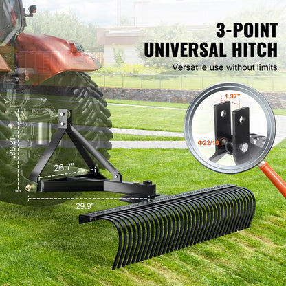 Tow Behind Dethatcher, 1.8m Tow Dethatcher with 36 Steel Tines, 3-Point Lawn Dethatcher Rake with Attachments for Tractor, Landscape Rake for Garden, Farm, Grass - Image 3