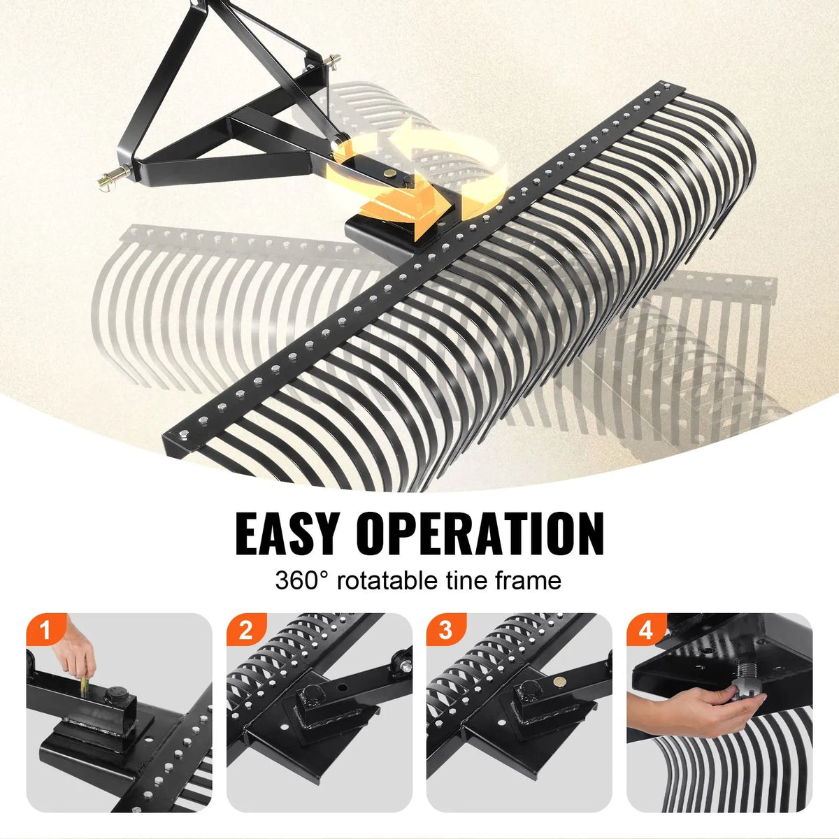Tow Behind Dethatcher, 1.8m Tow Dethatcher with 36 Steel Tines, 3-Point Lawn Dethatcher Rake with Attachments for Tractor, Landscape Rake for Garden, Farm, Grass - Image 4