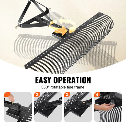 Tow Behind Dethatcher, 1.8m Tow Dethatcher with 36 Steel Tines, 3-Point Lawn Dethatcher Rake with Attachments for Tractor, Landscape Rake for Garden, Farm, Grass - Image 4