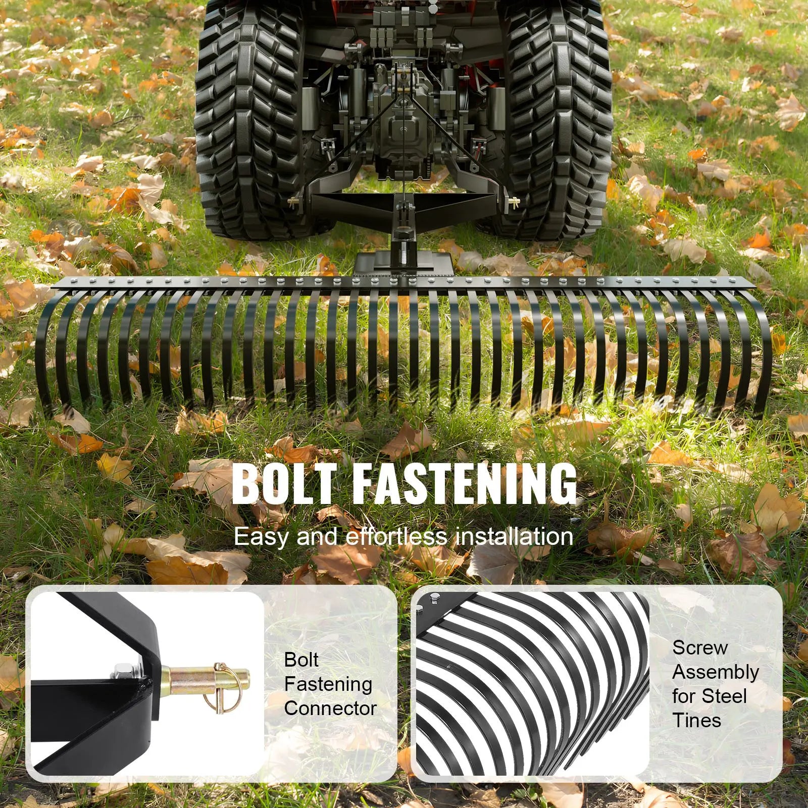 Tow Behind Dethatcher, 1.8m Tow Dethatcher with 36 Steel Tines, 3-Point Lawn Dethatcher Rake with Attachments for Tractor, Landscape Rake for Garden, Farm, Grass - Image 5