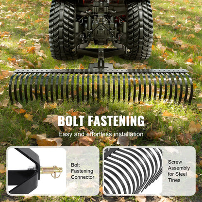 Tow Behind Dethatcher, 1.8m Tow Dethatcher with 36 Steel Tines, 3-Point Lawn Dethatcher Rake with Attachments for Tractor, Landscape Rake for Garden, Farm, Grass - Image 5