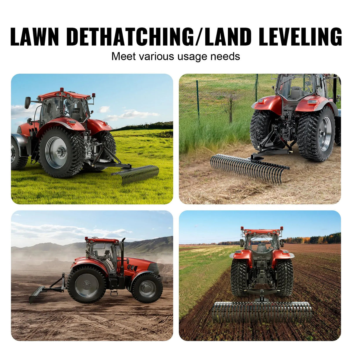 Tow Behind Dethatcher, 1.8m Tow Dethatcher with 36 Steel Tines, 3-Point Lawn Dethatcher Rake with Attachments for Tractor, Landscape Rake for Garden, Farm, Grass - Image 6