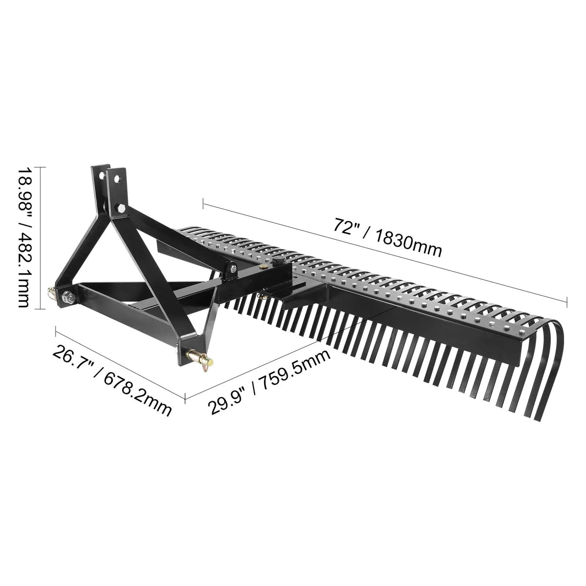 Tow Behind Dethatcher, 1.8m Tow Dethatcher with 36 Steel Tines, 3-Point Lawn Dethatcher Rake with Attachments for Tractor, Landscape Rake for Garden, Farm, Grass - Image 8