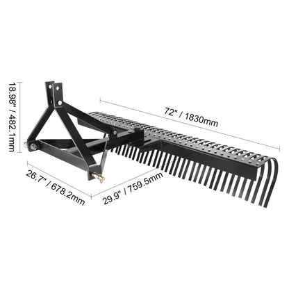 Tow Behind Dethatcher, 1.8m Tow Dethatcher with 36 Steel Tines, 3-Point Lawn Dethatcher Rake with Attachments for Tractor, Landscape Rake for Garden, Farm, Grass - Image 8