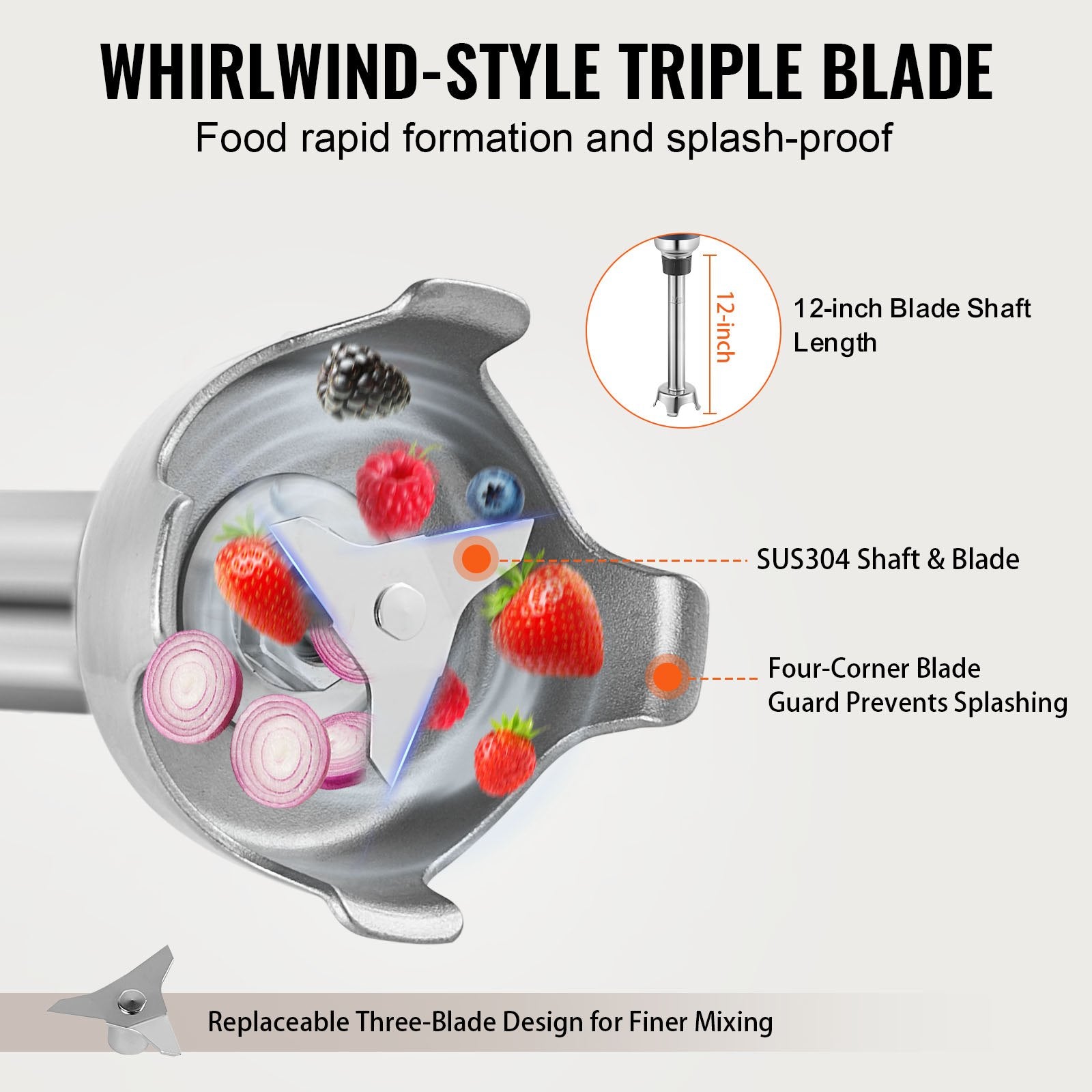 Commercial Immersion Blender, 350W Heavy Duty Hand Mixer, 12 inch Stepless Variable Speed Mixer with Stainless Steel Blade, Multi-Purpose Portable Mixer for Soup, Sauces, Mashed Potatoes, Cream - Image 5