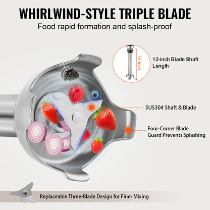 Commercial Immersion Blender, 350W Heavy Duty Hand Mixer, 12 inch Stepless Variable Speed Mixer with Stainless Steel Blade, Multi-Purpose Portable Mixer for Soup, Sauces, Mashed Potatoes, Cream - Image 5