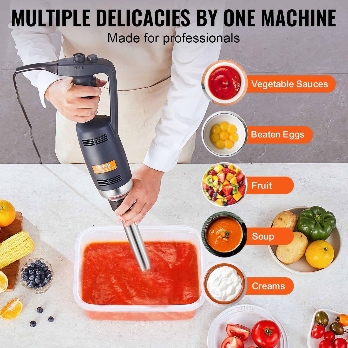 Commercial Immersion Blender, 350W Heavy Duty Hand Mixer, 12 inch Stepless Variable Speed Mixer with Stainless Steel Blade, Multi-Purpose Portable Mixer for Soup, Sauces, Mashed Potatoes, Cream - Image 6
