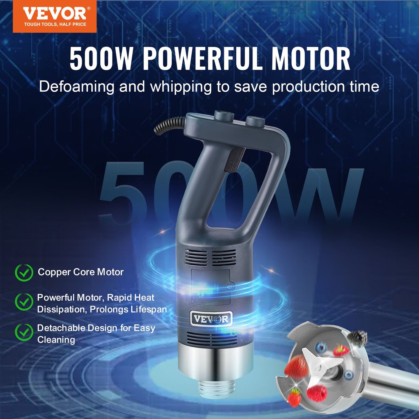Commercial Immersion Blender 500W Heavy Duty Hand Mixer for Soup Sauces - Image 2