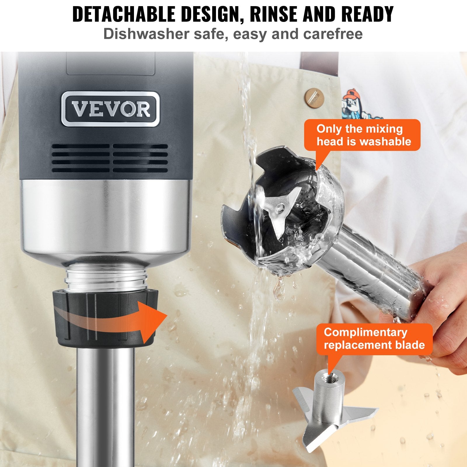 Commercial Immersion Blender, 500 Watt Heavy Duty Hand Mixer, Variable Speed Kitchen Stick Mixer with 304 Stainless Steel Blade, Multi-Purpose Portable Mixer for Soup, Smoothie, Puree, Baby Food - Image 3