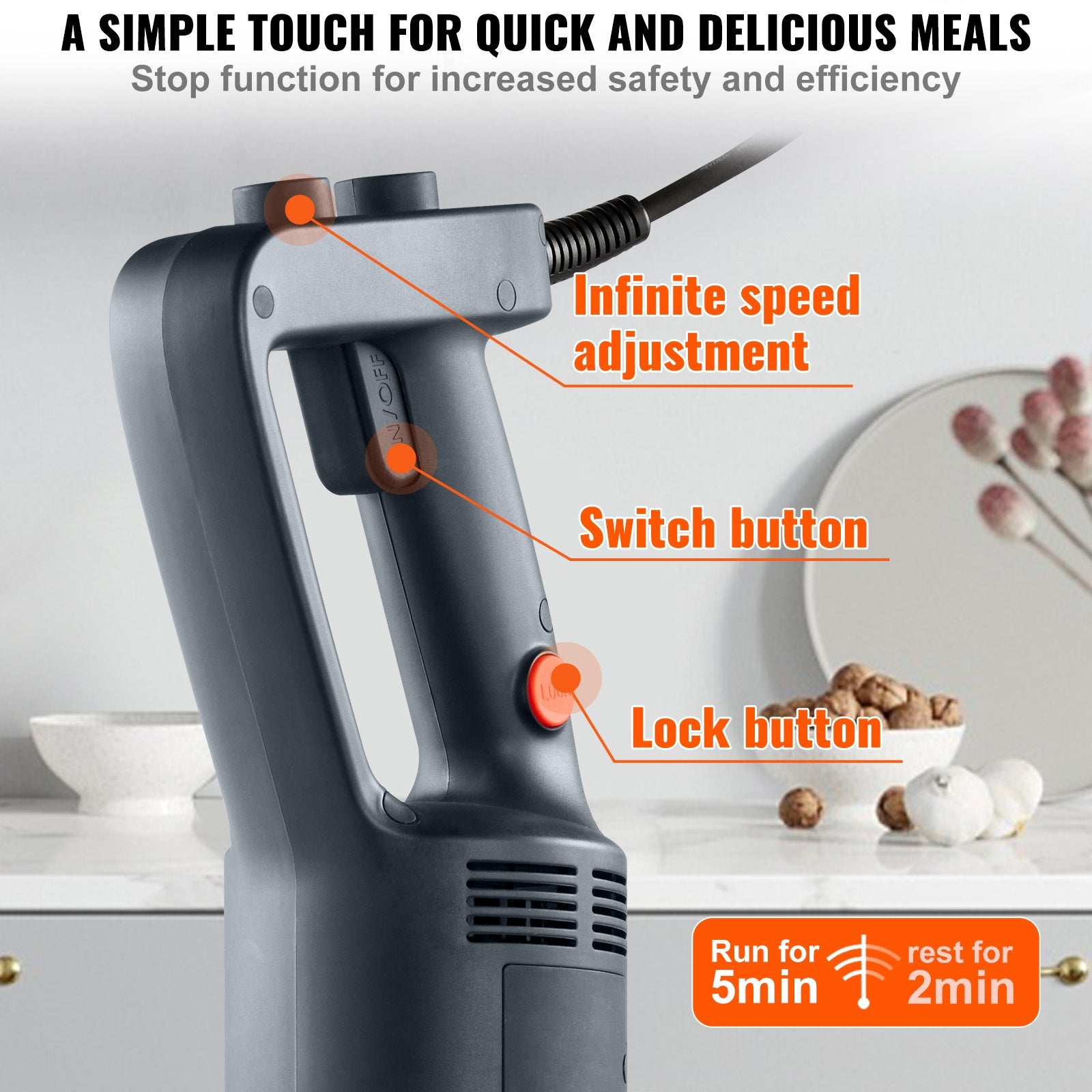 Commercial Immersion Blender, 500 Watt Heavy Duty Hand Mixer, Variable Speed Kitchen Stick Mixer with 304 Stainless Steel Blade, Multi-Purpose Portable Mixer for Soup, Smoothie, Puree, Baby Food - Image 4