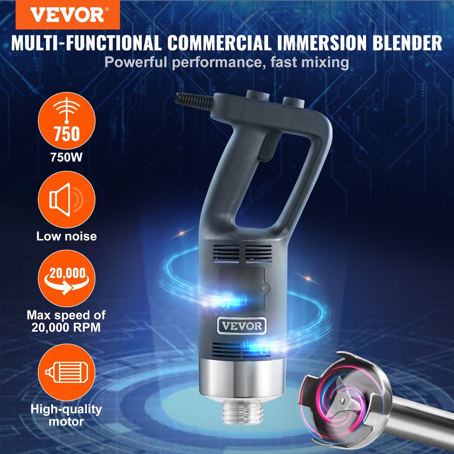 Commercial Immersion Blender Heavy Duty Hand Mixer 750W Variable Speed - Image 2
