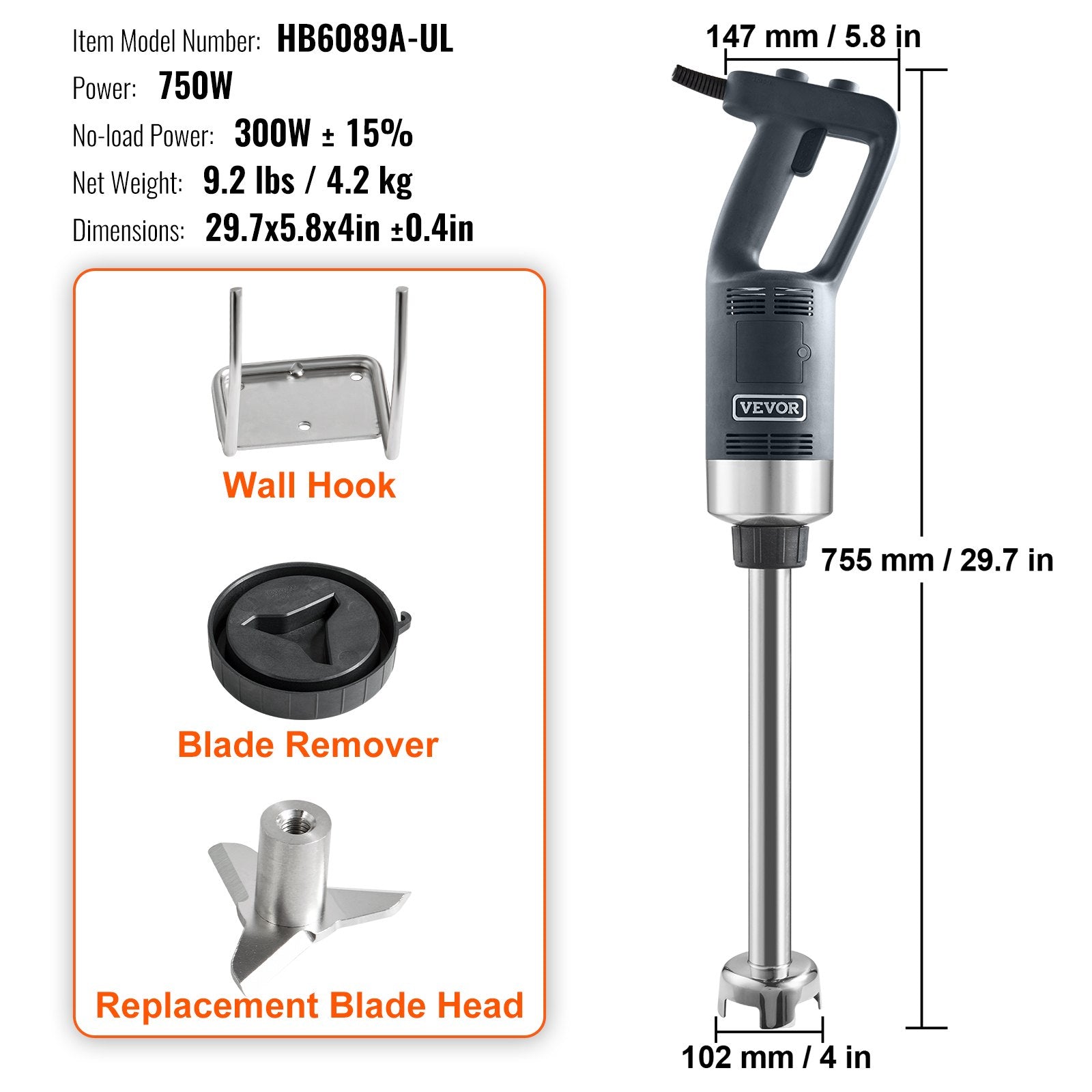 Commercial Immersion Blender Heavy Duty Hand Mixer 750W Variable Speed - Image 7