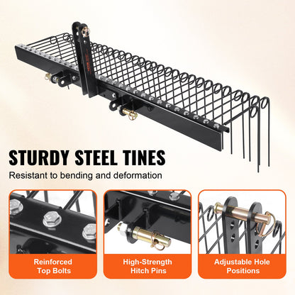Tow Behind Landscape Rake, 1.8m Tow Dethatcher with 32 Steel Tines, Lawn Dethatcher Rake Attaches to Category 1, 3 Point Hitch for Tractor, for Leaves, Pine Needles, Straw, and Grass - Image 3