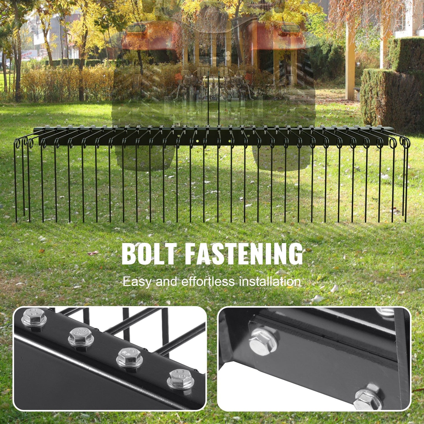 Tow Behind Landscape Rake, 1.8m Tow Dethatcher with 32 Steel Tines, Lawn Dethatcher Rake Attaches to Category 1, 3 Point Hitch for Tractor, for Leaves, Pine Needles, Straw, and Grass - Image 5
