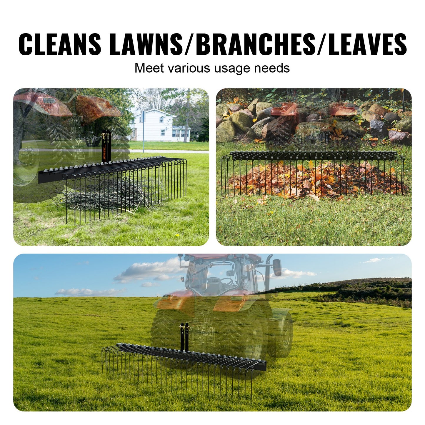 Tow Behind Landscape Rake, 1.8m Tow Dethatcher with 32 Steel Tines, Lawn Dethatcher Rake Attaches to Category 1, 3 Point Hitch for Tractor, for Leaves, Pine Needles, Straw, and Grass - Image 6