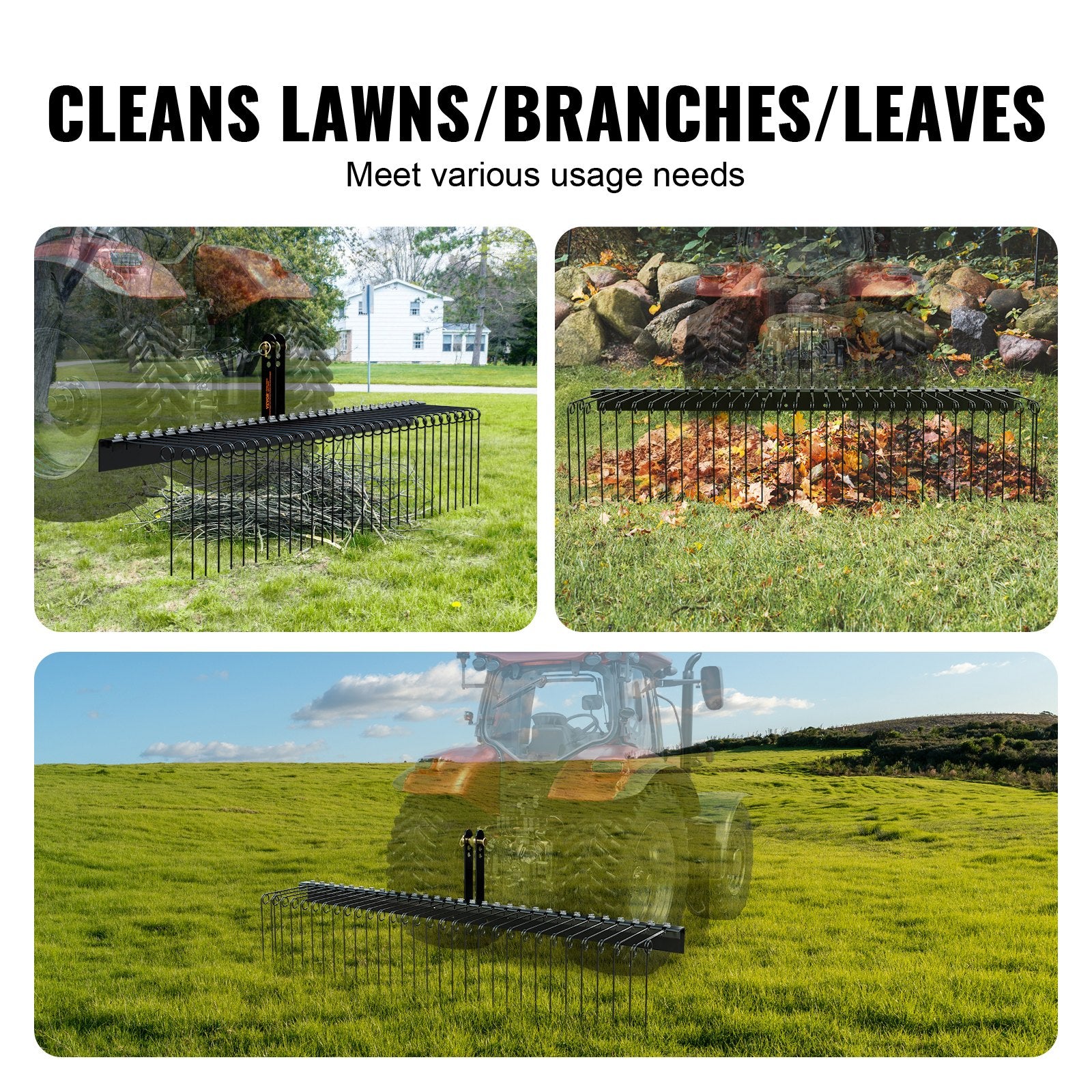 Tow Behind Landscape Rake, 1.8m Tow Dethatcher with 32 Steel Tines, Lawn Dethatcher Rake Attaches to Category 1, 3 Point Hitch for Tractor, for Leaves, Pine Needles, Straw, and Grass - Image 6