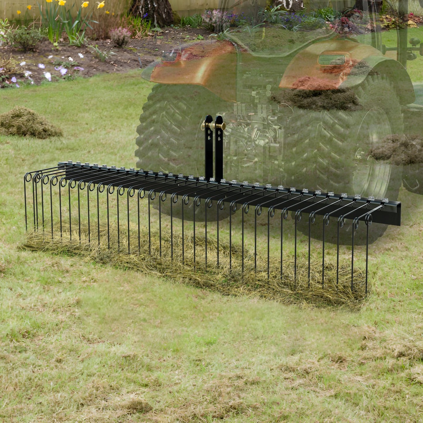 Tow Behind Landscape Rake, 1.8m Tow Dethatcher with 32 Steel Tines, Lawn Dethatcher Rake Attaches to Category 1, 3 Point Hitch for Tractor, for Leaves, Pine Needles, Straw, and Grass - Image 8