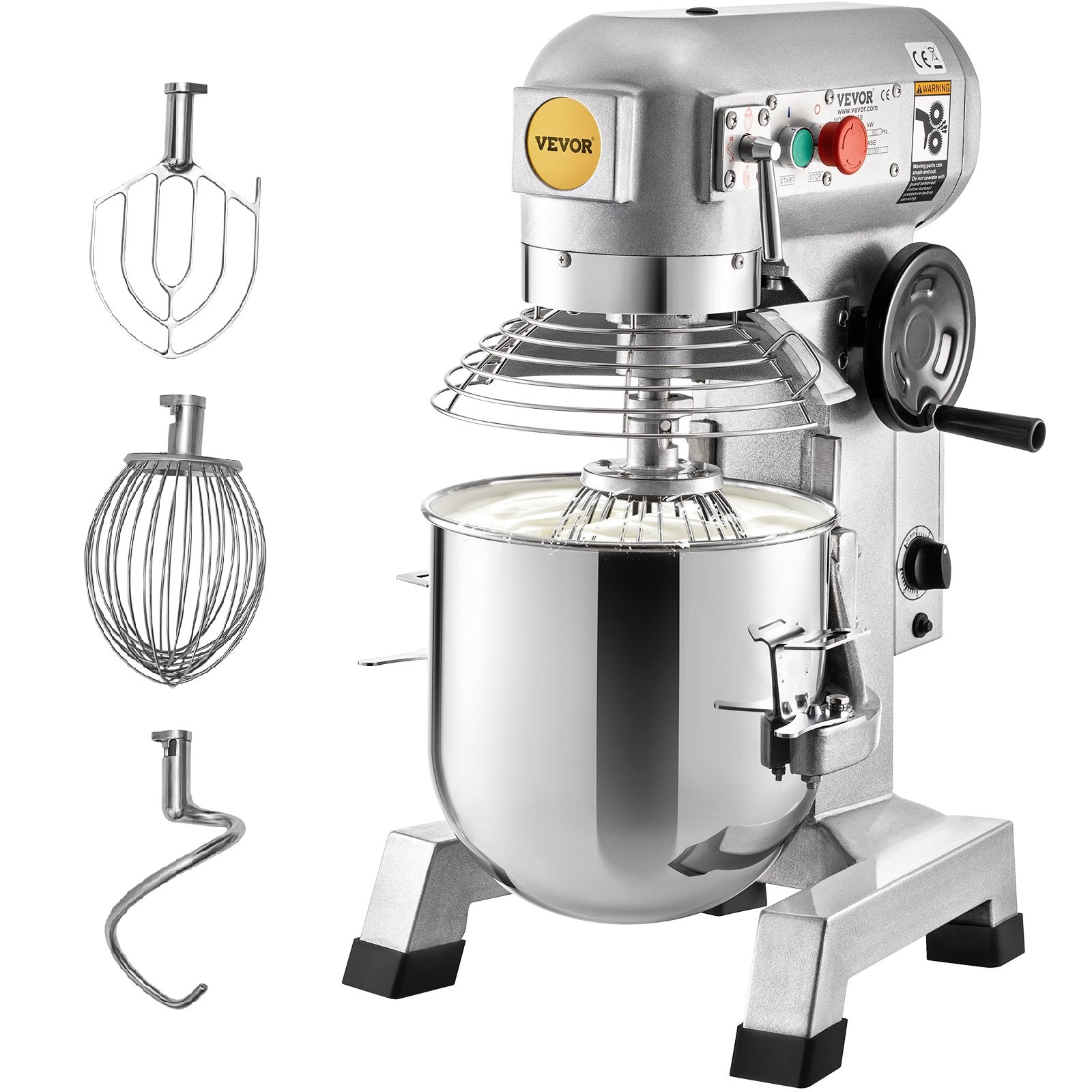 Professional Kitchen Mixer, 10Qt Capacity with Timer, 450W Stainless Steel Bowl Durable Electric Mixer for Commercial Use, 3 Speed Options 113/184/341 RPM, Includes Dough Hook & Whisk