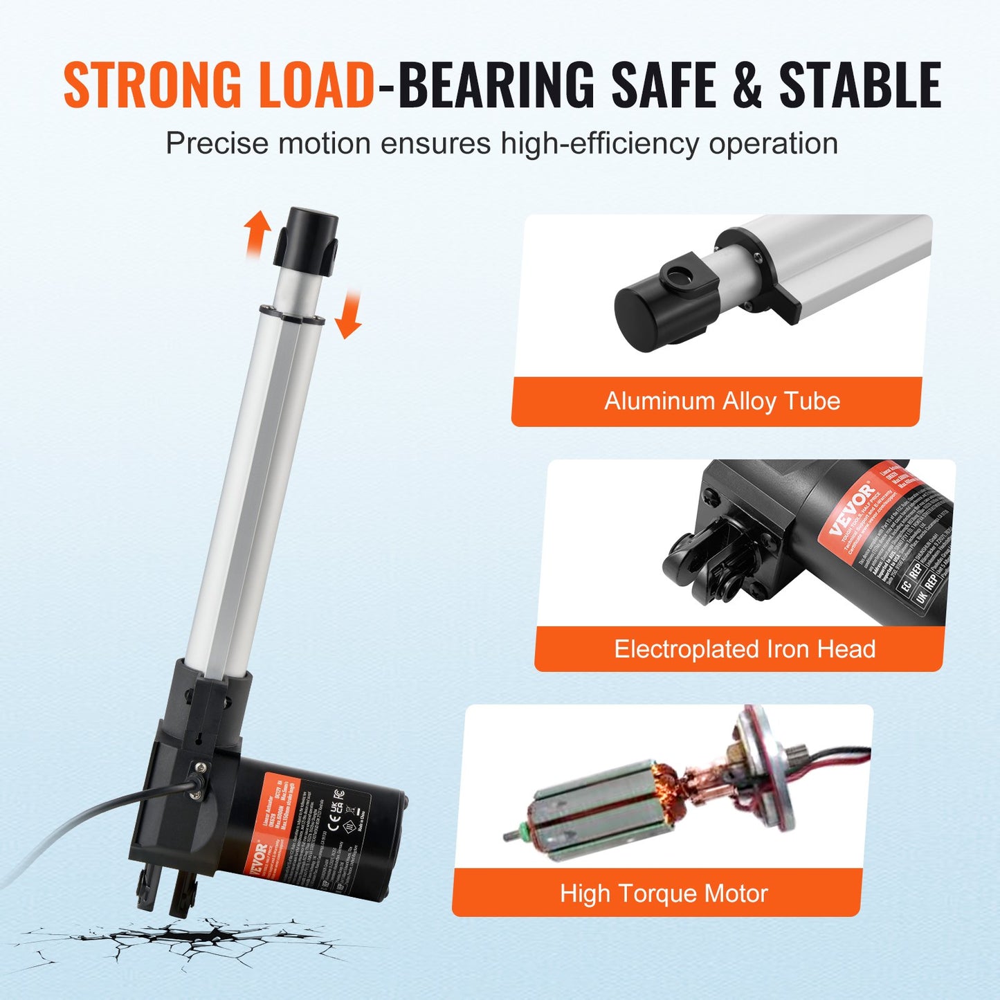 Linear Actuator 12V, 8 Inch Heavy Duty 1320lbs/6000N Linear Actuator, 0.19"/s Linear Motion Actuator with Mounting Bracket & IP44 Protection for Electric Door Industrial Machinery Vessels Cargo - Image 5