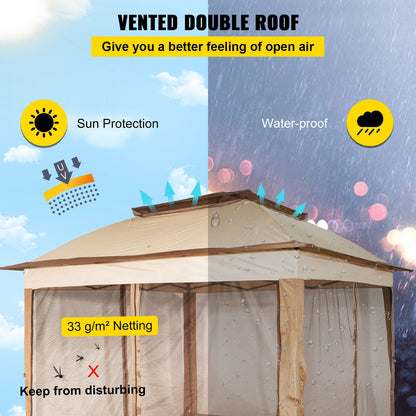 Outdoor Canopy Gazebo Tent, Portable Canopy Shelter with 11\'x11\' Large Shade Space for Party, Backyard, Patio Lawn and Garden, 4 Sandbags, Carrying Bag and Netting Included, Brown - Image 3