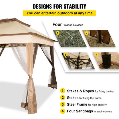 Outdoor Canopy Gazebo Tent, Portable Canopy Shelter with 11\'x11\' Large Shade Space for Party, Backyard, Patio Lawn and Garden, 4 Sandbags, Carrying Bag and Netting Included, Brown - Image 4