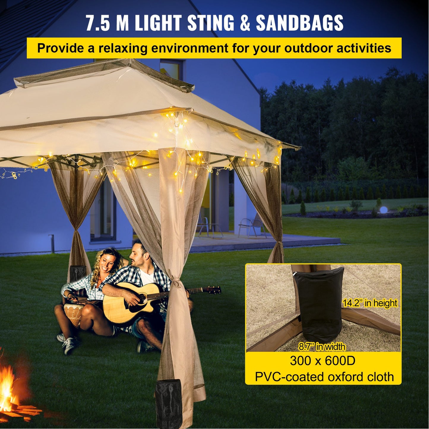 Outdoor Canopy Gazebo Tent, Portable Canopy Shelter with 11\'x11\' Large Shade Space for Party, Backyard, Patio Lawn and Garden, 4 Sandbags, Carrying Bag and Netting Included, Brown - Image 5