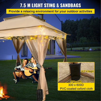 Outdoor Canopy Gazebo Tent, Portable Canopy Shelter with 11\'x11\' Large Shade Space for Party, Backyard, Patio Lawn and Garden, 4 Sandbags, Carrying Bag and Netting Included, Brown - Image 5