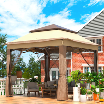 Outdoor Canopy Gazebo Tent, Portable Canopy Shelter with 11\'x11\' Large Shade Space for Party, Backyard, Patio Lawn and Garden, 4 Sandbags, Carrying Bag and Netting Included, Brown - Image 8